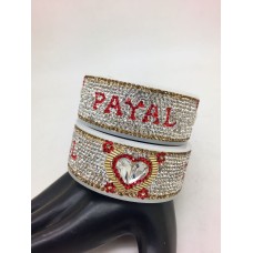 Red and white personalised broad bangle pair